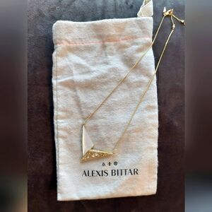 Alexis Bittar goldtone neclace pave white lucite 18"